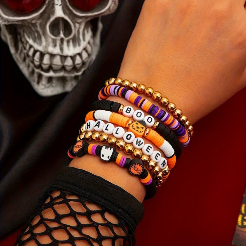 3pcs Halloween Themed Polymer Clay Beaded Bracelet Set